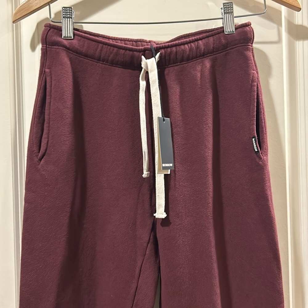 NWT MONROW drawstring Sweatpants joggers pockets/hem zipper sides size XL maroon